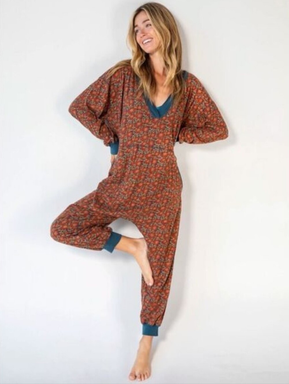 Natural Life muted colors floral print relaxed fit jumpsuit